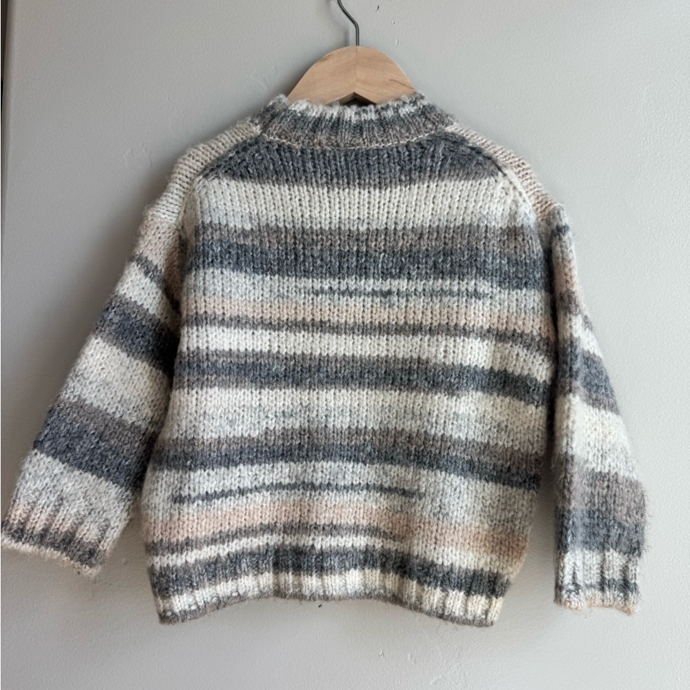 Zara 2-3Y Neutral Striped Chunky Knit Sweater Cozy Cottagecore Scandi Baby - Picture 3 of 4